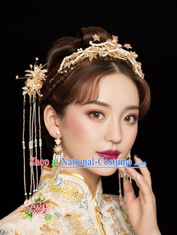 Traditional Chinese Wedding Beads Hair Comb Tassel Hairpins Handmade Ancient Bride Hair Accessories for Women