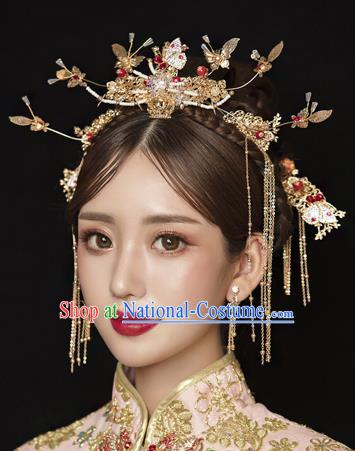 Traditional Chinese Wedding Crystal Butterfly Hair Comb Tassel Hairpins Handmade Ancient Bride Hair Accessories for Women