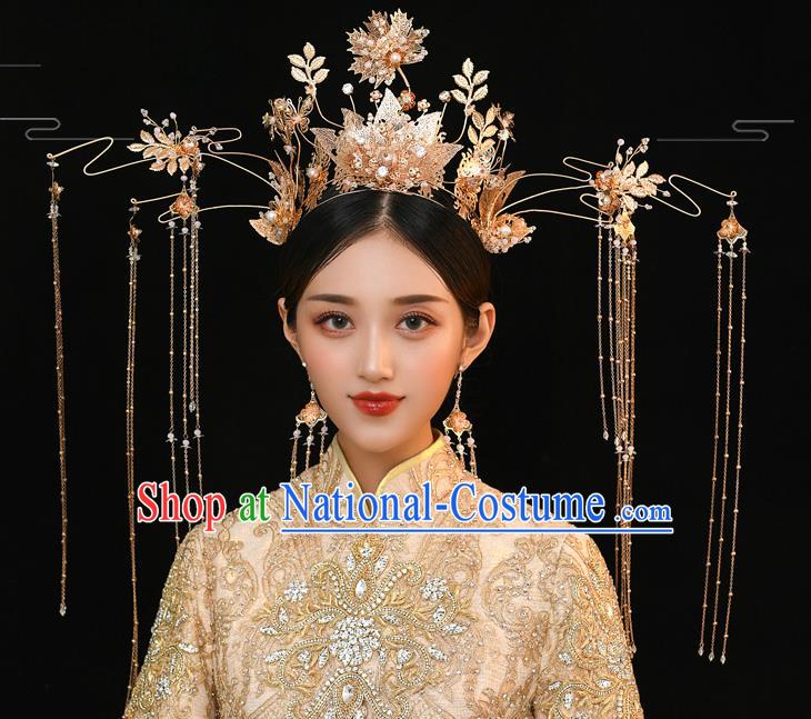 Traditional Chinese Handmade Tassel Hair Crown Chaplet Hairpins Ancient Bride Hair Accessories for Women