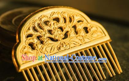 Chinese Traditional Tang Dynasty Hanfu Golden Hair Comb Handmade Ancient Royal Empress Hair Accessories for Women