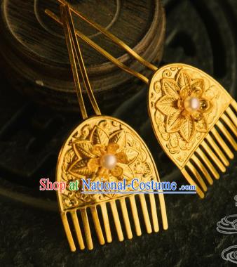 Chinese Traditional Tang Dynasty Court Golden Hairpins Handmade Ancient Royal Empress Hair Accessories for Women