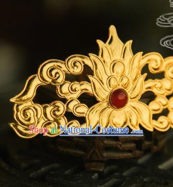 Chinese Traditional Tang Dynasty Court Golden Lotus Hairpins Handmade Ancient Royal Empress Hair Accessories for Women