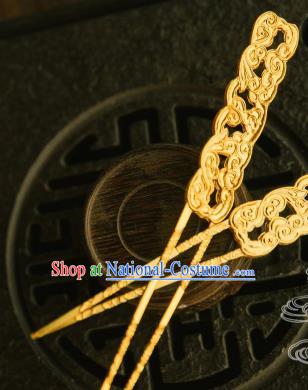 Chinese Traditional Tang Dynasty Court Golden Cloud Hairpins Handmade Ancient Royal Empress Hair Accessories for Women