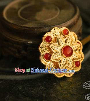 Chinese Traditional Tang Dynasty Court Golden Agate Hairpins Handmade Ancient Royal Empress Hair Accessories for Women