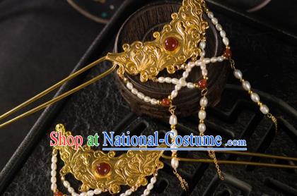 Chinese Traditional Tang Dynasty Court Pearls Tassel Hairpins Handmade Ancient Royal Empress Hair Accessories for Women