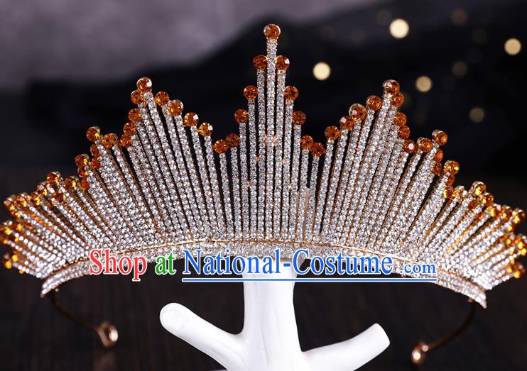 Top Handmade Wedding Bride Topaz Royal Crown Baroque Princess Hair Accessories for Women