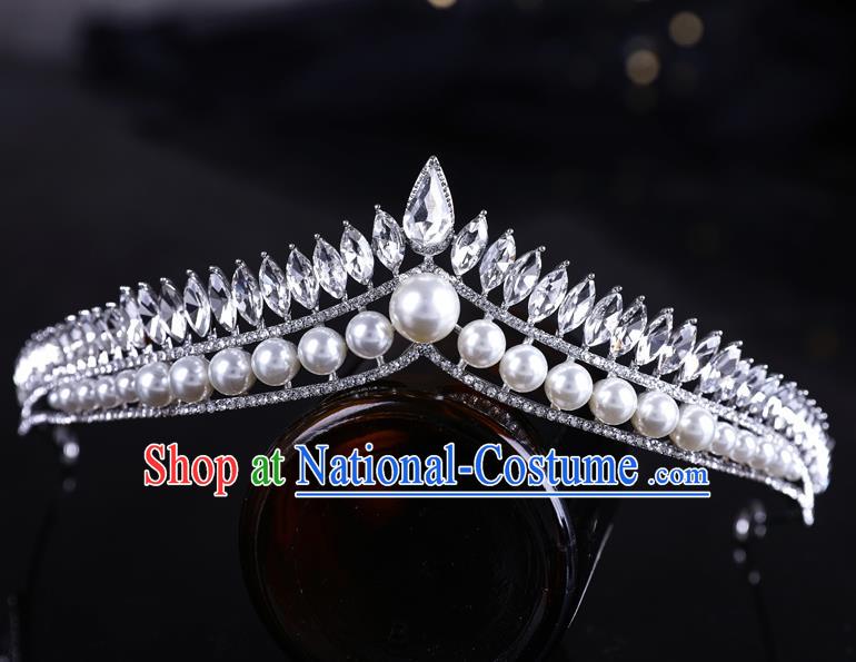 Top Handmade Wedding Bride Pearls Zircon Royal Crown Baroque Princess Hair Accessories for Women