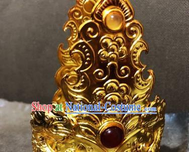 Chinese Traditional Tang Dynasty Golden Hair Crown and Dragon Hairpins Handmade Ancient Prince Hair Accessories for Men