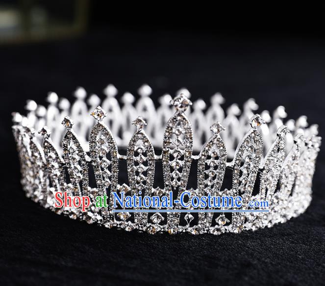 Top Handmade Wedding Bride Crystal Round Royal Crown Baroque Princess Hair Accessories for Women