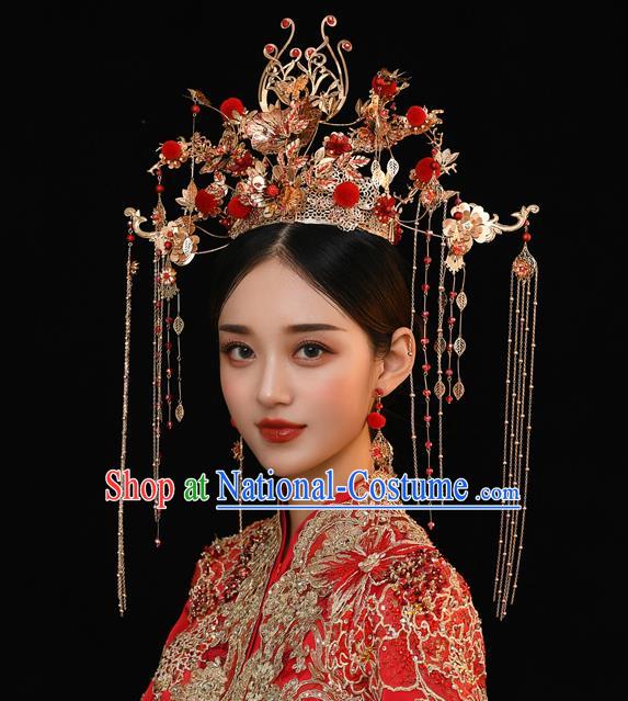 Traditional Chinese Handmade Lotus Leaf Hair Crown Hairpins Ancient Bride Hair Accessories for Women