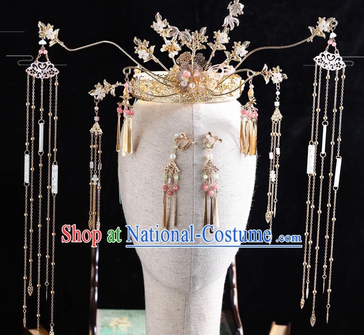 Traditional Handmade Chinese Tassel Shell Coronet Hairpins Ancient Bride Hair Accessories for Women