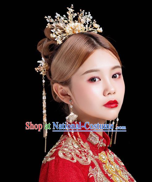 Traditional Handmade Chinese Wedding Pearls Hair Comb Hairpins Ancient Bride Hair Accessories for Women