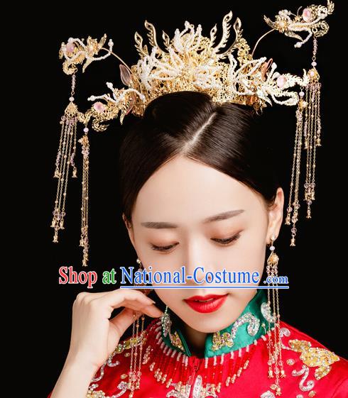 Traditional Handmade Chinese Wedding Beads Phoenix Hair Comb Hairpins Ancient Bride Hair Accessories for Women