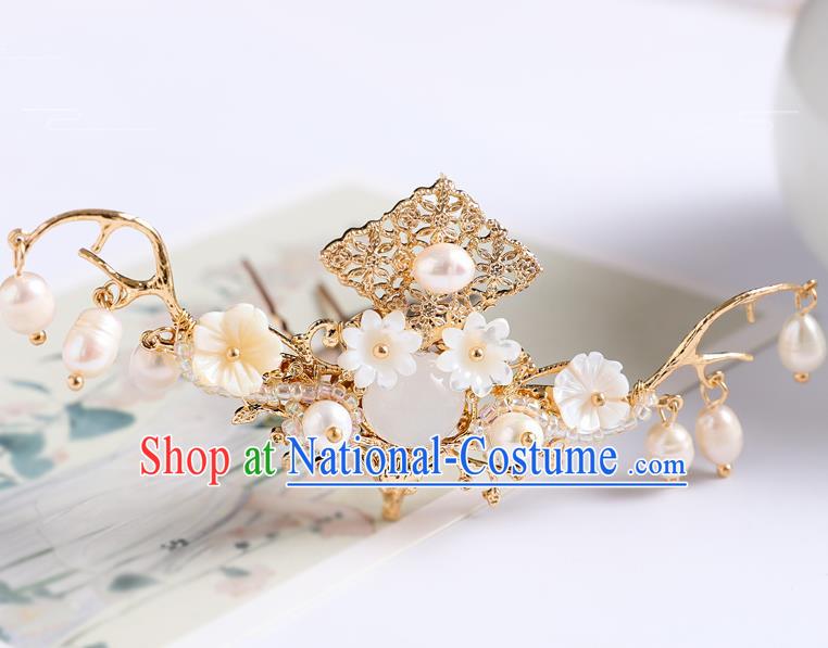 Chinese Traditional Wedding Hanfu Golden Hairpins Handmade Ancient Bride Hair Accessories for Women