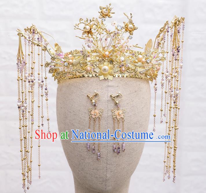 Traditional Chinese Wedding Phoenix Coronet Hairpins Handmade Ancient Bride Hair Accessories for Women