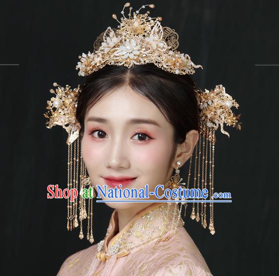 Traditional Handmade Chinese Wedding Opal Flower Hair Comb Hairpins Ancient Bride Hair Accessories for Women