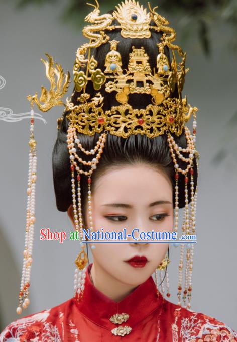 Traditional Chinese Tang Dynasty Empress Dragon Coronet Hairpins Handmade Ancient Queen Hair Accessories for Women