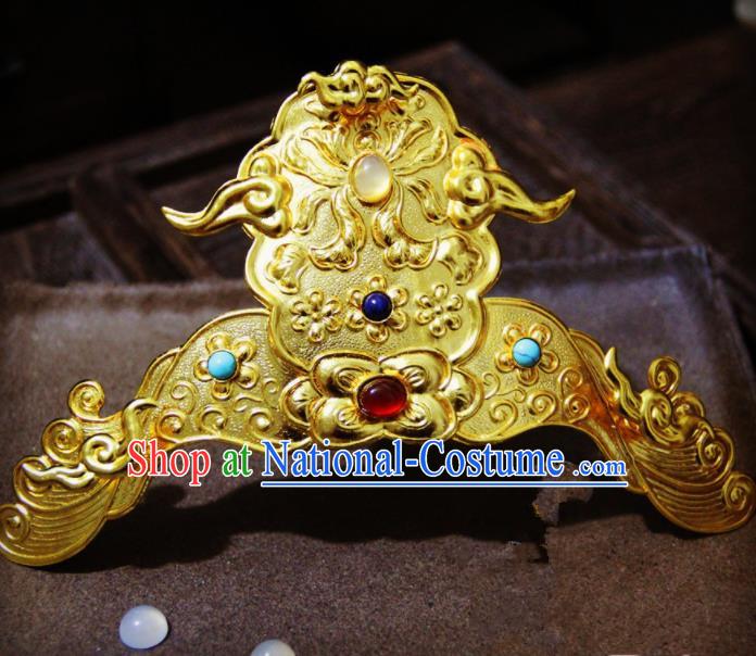 Chinese Traditional Tang Dynasty Court Golden Hair Crown Hairpins Handmade Ancient Royal Empress Hair Accessories for Women