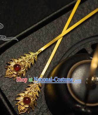 Chinese Traditional Tang Dynasty Court Golden Hairpins Handmade Ancient Royal Empress Hair Accessories for Women