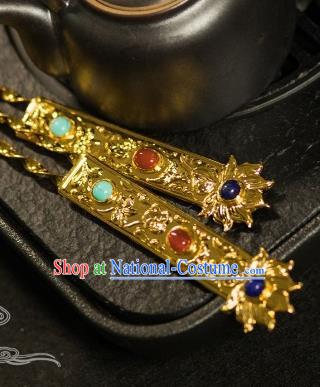 Chinese Traditional Tang Dynasty Gem Hairpins Handmade Ancient Royal Empress Hair Accessories for Women