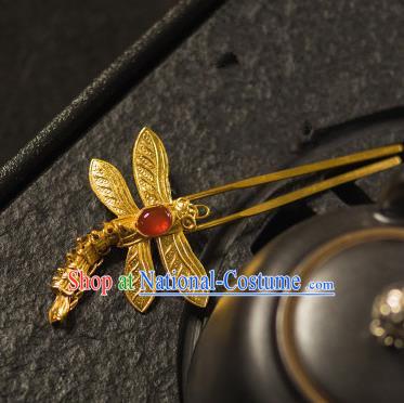 Chinese Traditional Tang Dynasty Agate Dragonfly Hairpins Handmade Ancient Royal Empress Hair Accessories for Women