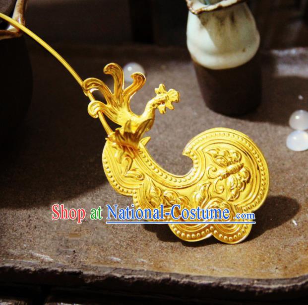 Chinese Traditional Song Dynasty Golden Phoenix Hairpins Handmade Ancient Royal Empress Hair Accessories for Women