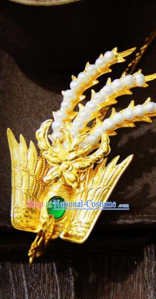 Chinese Traditional Qing Dynasty Golden Phoenix Hairpins Handmade Ancient Royal Empress Hair Accessories for Women