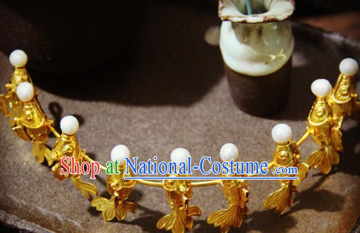 Chinese Traditional Tang Dynasty Golden Fishes Hairpins Handmade Ancient Royal Empress Hair Accessories for Women