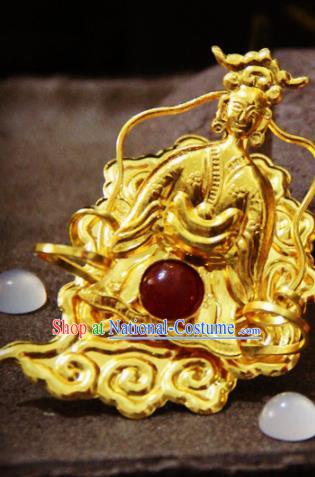 Chinese Traditional Tang Dynasty Golden Goddess Hairpins Handmade Ancient Royal Empress Hair Accessories for Women