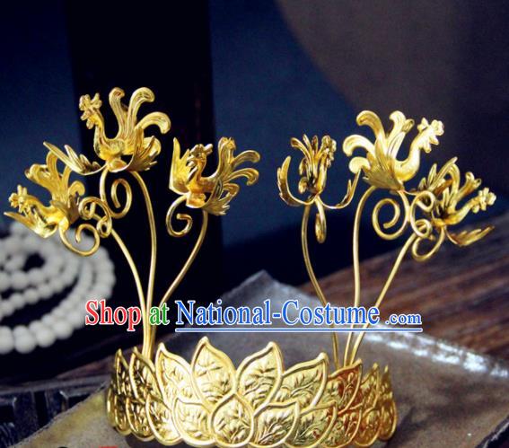 Chinese Traditional Tang Dynasty Princess Carving Phoenix Hair Crown Hairpins Handmade Ancient Royal Empress Hair Accessories for Women