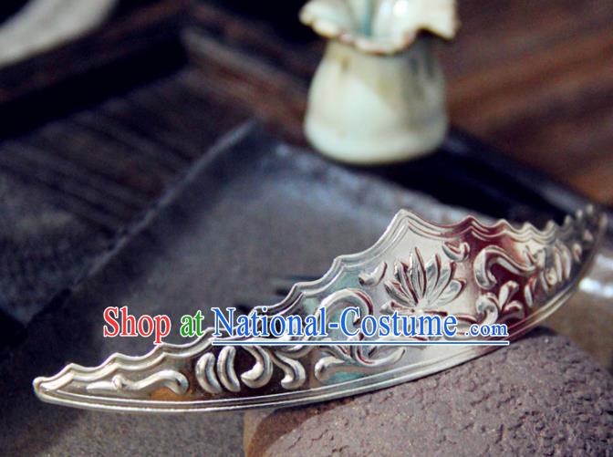 Chinese Traditional Tang Dynasty Princess Carving Lotus Argent Hairpins Handmade Ancient Royal Empress Hair Accessories for Women