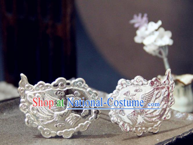 Chinese Traditional Tang Dynasty Princess Carving Phoenix Argent Hairpins Handmade Ancient Royal Empress Hair Accessories for Women