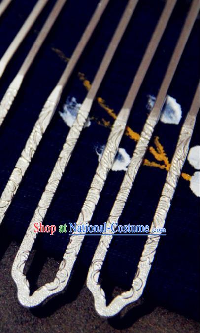 Chinese Traditional Tang Dynasty Argent Hairpins Handmade Ancient Royal Empress Hair Accessories for Women