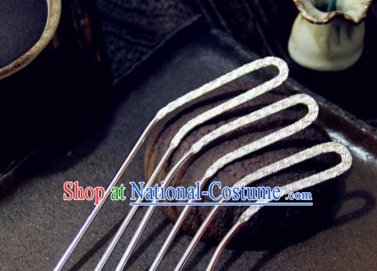 Chinese Traditional Tang Dynasty Princess Argent Carving Hairpins Handmade Ancient Royal Empress Hair Accessories for Women