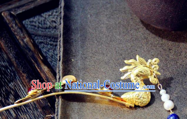 Chinese Traditional Ming Dynasty Princess Golden Phoenix Hairpins Handmade Ancient Royal Empress Hair Accessories for Women