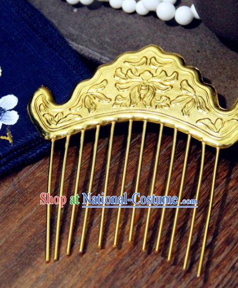 Chinese Traditional Tang Dynasty Princess Golden Hair Comb Hairpins Handmade Ancient Royal Empress Hair Accessories for Women