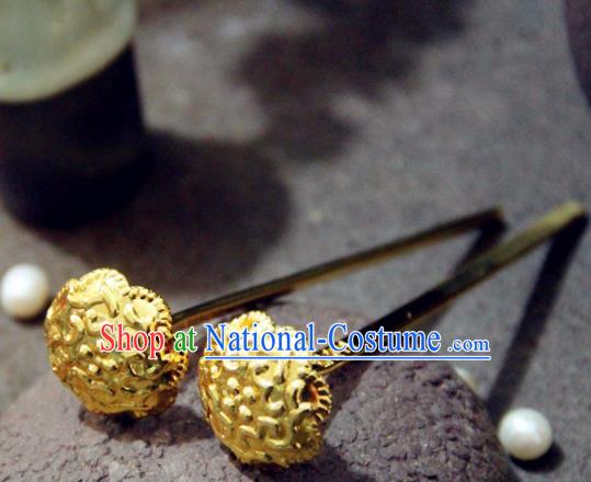 Chinese Traditional Tang Dynasty Golden Hairpins Handmade Ancient Royal Princess Hair Accessories for Women