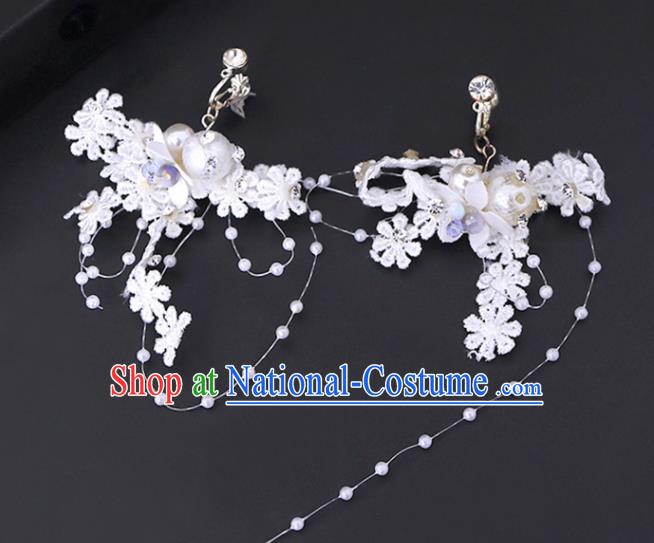 Chinese Traditional Handmade Wedding Lace Flowers Earrings Ancient Bride Ear Accessories for Women