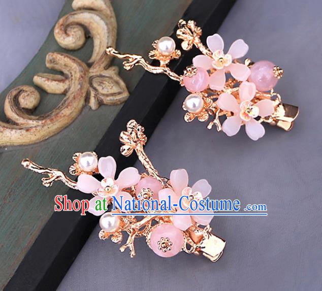 Traditional Chinese Hanfu Pink Plum Hair Claws Hairpins Handmade Ancient Princess Hair Accessories for Women