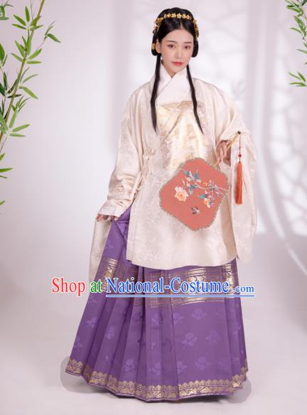 Traditional Chinese Ancient Patrician Female White Silk Blouse and Skirt Ming Dynasty Royal Infanta Historical Costumes for Women