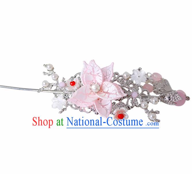 Traditional Chinese Hanfu Pink Peach Blossom Hair Crown Hairpin Handmade Ancient Princess Hair Accessories for Women