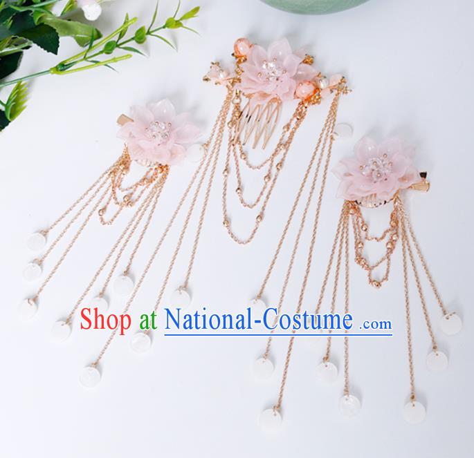 Traditional Chinese Hanfu Pink Flower Hair Comb Hairpin Handmade Ancient Princess Hair Accessories for Women