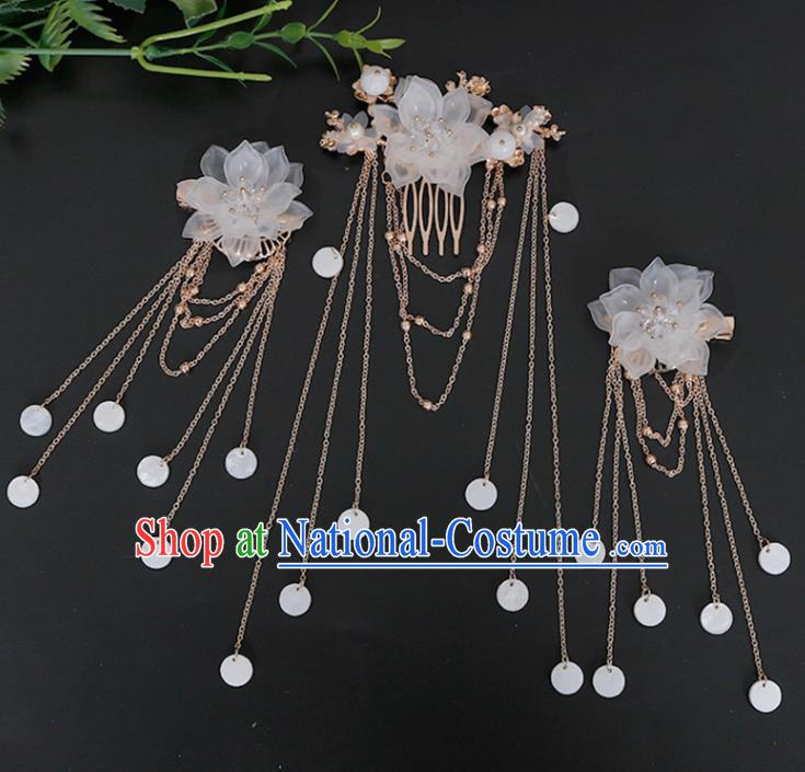 Traditional Chinese Hanfu White Flower Hair Comb Hairpin Handmade Ancient Princess Hair Accessories for Women