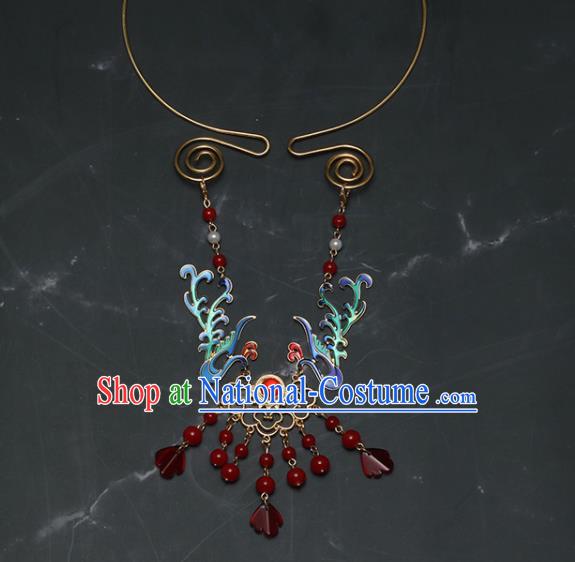 Chinese Traditional Handmade Hanfu Cloisonne Phoenix Necklace Ancient Princess Necklet Accessories for Women