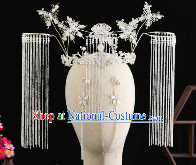 Traditional Chinese Hanfu Butterfly Tassel Phoenix Coronet Handmade Ancient Princess Hair Accessories for Women