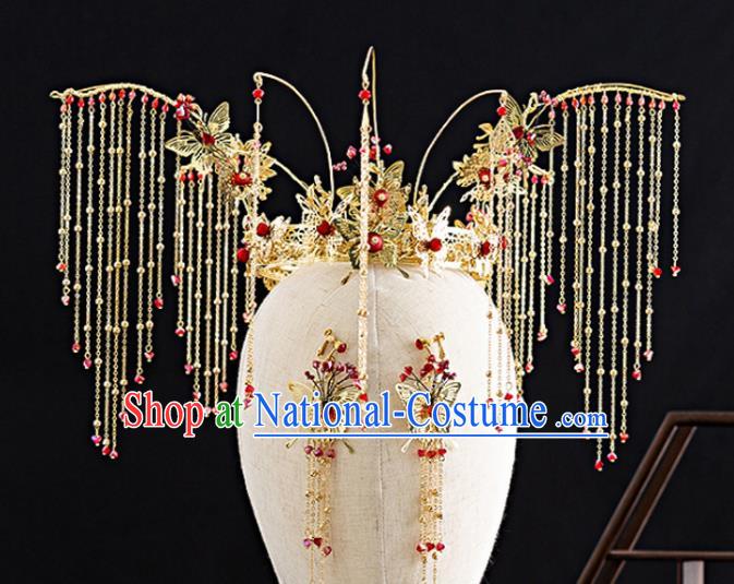 Traditional Chinese Hanfu Golden Butterfly Phoenix Coronet Handmade Ancient Princess Hair Accessories for Women