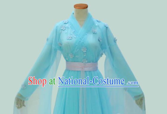 Chinese Drama Ancient Swordswoman Blue Hanfu Dress Ming Dynasty Princess Costume for Women