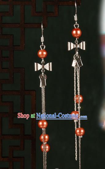 Chinese Traditional Hanfu Orange Beads Bowknot Earrings Ancient Fairy Ear Accessories for Women