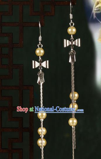 Chinese Traditional Hanfu Yellow Beads Bowknot Earrings Ancient Fairy Ear Accessories for Women