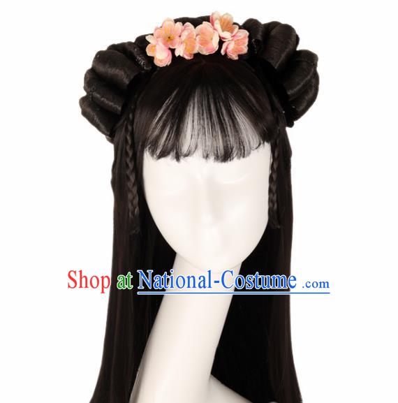 Chinese Traditional Song Dynasty Female Swordsman Wigs Ancient Fairy Princess Wig Sheath for Women